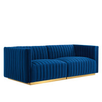 Modway EEI-5842-GLD-NAV Conjure Channel Tufted Performance Velvet Loveseat Gold Navy