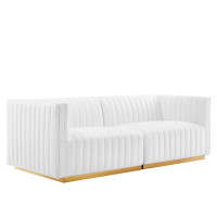 Modway EEI-5842-GLD-WHI Conjure Channel Tufted Performance Velvet Loveseat Gold White