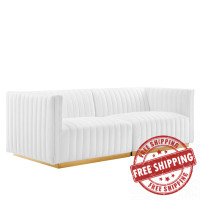 Modway EEI-5842-GLD-WHI Conjure Channel Tufted Performance Velvet Loveseat Gold White