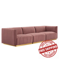 Modway EEI-5843-GLD-DUS Conjure Channel Tufted Performance Velvet Sofa Gold Dusty Rose