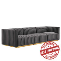 Modway EEI-5843-GLD-GRY Conjure Channel Tufted Performance Velvet Sofa Gold Gray