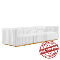 Modway EEI-5843-GLD-WHI Conjure Channel Tufted Performance Velvet Sofa Gold White