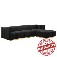 Modway EEI-5844-GLD-BLK Conjure Channel Tufted Performance Velvet 4-Piece Sectional Gold Black