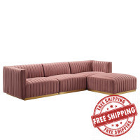 Modway EEI-5844-GLD-DUS Conjure Channel Tufted Performance Velvet 4-Piece Sectional Gold Dusty Rose
