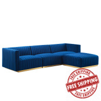 Modway EEI-5844-GLD-NAV Conjure Channel Tufted Performance Velvet 4-Piece Sectional Gold Navy