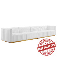 Modway EEI-5845-GLD-WHI Conjure Channel Tufted Performance Velvet 4-Piece Sofa Gold White