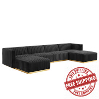 Modway EEI-5846-GLD-BLK Conjure Channel Tufted Performance Velvet 6-Piece Sectional Gold Black