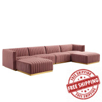 Modway EEI-5846-GLD-DUS Conjure Channel Tufted Performance Velvet 6-Piece Sectional Gold Dusty Rose