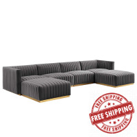 Modway EEI-5846-GLD-GRY Conjure Channel Tufted Performance Velvet 6-Piece Sectional Gold Gray