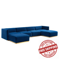 Modway EEI-5846-GLD-NAV Conjure Channel Tufted Performance Velvet 6-Piece Sectional Gold Navy