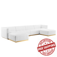 Modway EEI-5846-GLD-WHI Conjure Channel Tufted Performance Velvet 6-Piece Sectional Gold White