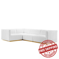 Modway EEI-5847-GLD-WHI Conjure Channel Tufted Performance Velvet 4-Piece Sectional Gold White