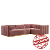 Modway EEI-5848-GLD-DUS Conjure Channel Tufted Performance Velvet 4-Piece Sectional Gold Dusty Rose
