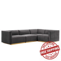 Modway EEI-5848-GLD-GRY Conjure Channel Tufted Performance Velvet 4-Piece Sectional Gold Gray