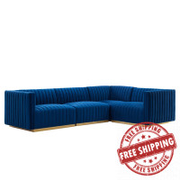 Modway EEI-5848-GLD-NAV Conjure Channel Tufted Performance Velvet 4-Piece Sectional Gold Navy