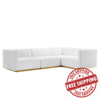 Modway EEI-5848-GLD-WHI Conjure Channel Tufted Performance Velvet 4-Piece Sectional Gold White
