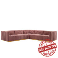 Modway EEI-5849-GLD-DUS Conjure Channel Tufted Performance Velvet 5-Piece Sectional Gold Dusty Rose