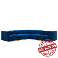 Modway EEI-5849-GLD-NAV Conjure Channel Tufted Performance Velvet 5-Piece Sectional Gold Navy