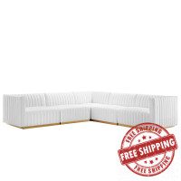 Modway EEI-5850-GLD-WHI Conjure Channel Tufted Performance Velvet 5-Piece Sectional Gold White