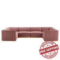 Modway EEI-5851-GLD-DUS Conjure Channel Tufted Performance Velvet 6-Piece U-Shaped Sectional Gold  Dusty Rose