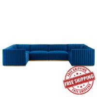 Modway EEI-5851-GLD-NAV Conjure Channel Tufted Performance Velvet 6-Piece U-Shaped Sectional Gold Navy