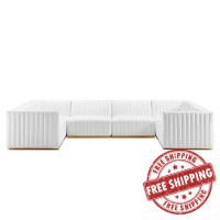 Modway EEI-5851-GLD-WHI Conjure Channel Tufted Performance Velvet 6-Piece U-Shaped Sectional Gold White