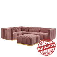 Modway EEI-5852-GLD-DUS Conjure Channel Tufted Performance Velvet 5-Piece Sectional Gold Dusty Rose