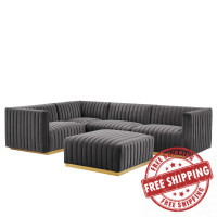 Modway EEI-5852-GLD-GRY Conjure Channel Tufted Performance Velvet 5-Piece Sectional Gold Gray