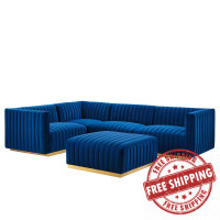 Modway EEI-5852-GLD-NAV Conjure Channel Tufted Performance Velvet 5-Piece Sectional Gold Navy