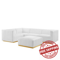 Modway EEI-5852-GLD-WHI Conjure Channel Tufted Performance Velvet 5-Piece Sectional Gold White