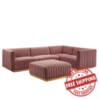 Modway EEI-5853-GLD-DUS Conjure Channel Tufted Performance Velvet 5-Piece Sectional Gold Dusty Rose