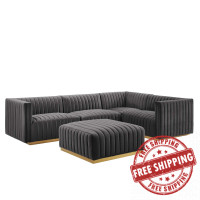 Modway EEI-5853-GLD-GRY Conjure Channel Tufted Performance Velvet 5-Piece Sectional Gold Gray