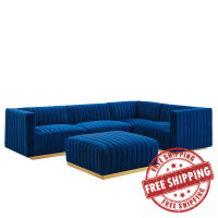 Modway EEI-5853-GLD-NAV Conjure Channel Tufted Performance Velvet 5-Piece Sectional Gold Navy