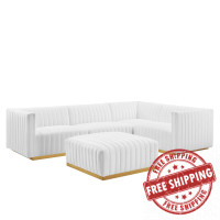 Modway EEI-5853-GLD-WHI Conjure Channel Tufted Performance Velvet 5-Piece Sectional Gold White