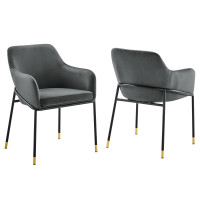 Modway EEI-6026-BLK-CHA Jovi Performance Velvet Dining Armchair Set of 2 Black Charcoal