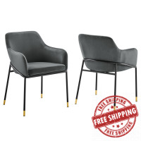 Modway EEI-6026-BLK-CHA Jovi Performance Velvet Dining Armchair Set of 2 Black Charcoal