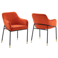 Modway EEI-6026-BLK-ORA Jovi Performance Velvet Dining Armchair Set of 2 Black Orange