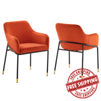 Modway EEI-6026-BLK-ORA Jovi Performance Velvet Dining Armchair Set of 2 Black Orange