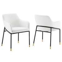 Modway EEI-6026-BLK-WHI Jovi Performance Velvet Dining Armchair Set of 2 Black White