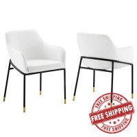 Modway EEI-6026-BLK-WHI Jovi Performance Velvet Dining Armchair Set of 2 Black White