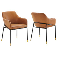 Modway EEI-6027-BLK-TAN Jovi Vegan Leather Dining Chair Set of 2 Black Tan