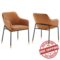 Modway EEI-6027-BLK-TAN Jovi Vegan Leather Dining Chair Set of 2 Black Tan