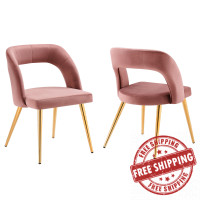 Modway EEI-6030-GLD-DUS Marciano Performance Velvet Dining Chair Set of 2 Gold Dusty Rose