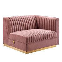 Modway EEI-6032-DUS Sanguine Channel Tufted Performance Velvet Modular Sectional Sofa Right-Arm Chair Dusty Rose
