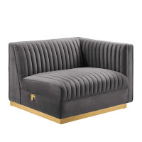 Modway EEI-6032-GRY Sanguine Channel Tufted Performance Velvet Modular Sectional Sofa Right-Arm Chair Gray