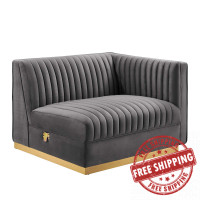 Modway EEI-6032-GRY Sanguine Channel Tufted Performance Velvet Modular Sectional Sofa Right-Arm Chair Gray