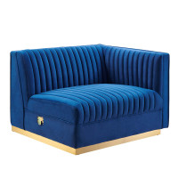 Modway EEI-6032-NAV Sanguine Channel Tufted Performance Velvet Modular Sectional Sofa Right-Arm Chair Navy Blue