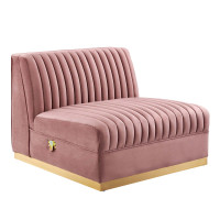 Modway EEI-6033-DUS Sanguine Channel Tufted Performance Velvet Modular Sectional Sofa Armless Chair Dusty Rose