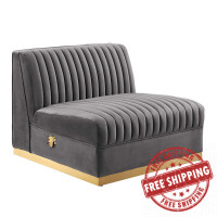 Modway EEI-6033-GRY Sanguine Channel Tufted Performance Velvet Modular Sectional Sofa Armless Chair Gray