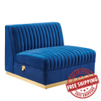 Modway EEI-6033-NAV Sanguine Channel Tufted Performance Velvet Modular Sectional Sofa Armless Chair Navy Blue